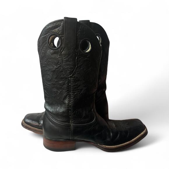 Los Altos Black Square Toe Western Rodeo Cowboy Boots Genuine Leather Sz 10 EE - Picture 8 of 9